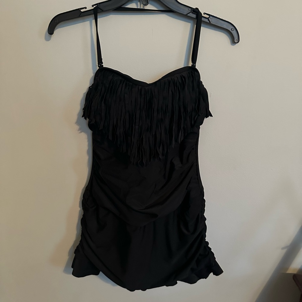 Swimsuits For All one piece Bandeau Fringe Sarong front Bathing suit NWT Size 8